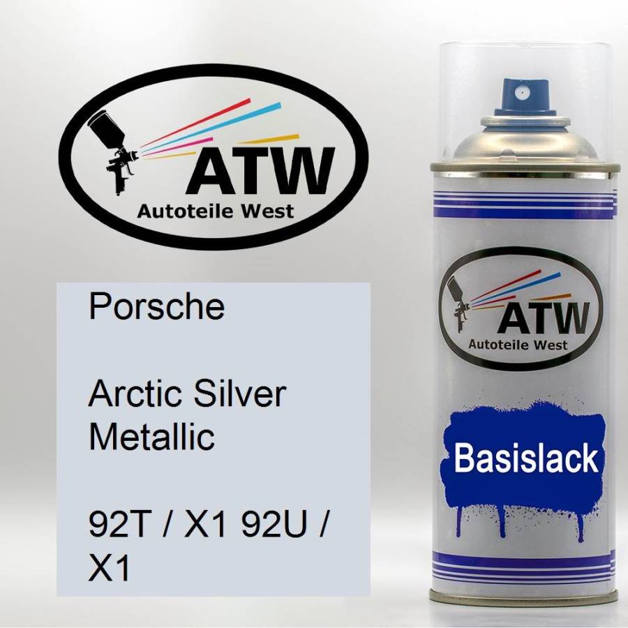 Porsche, Arctic Silver Metallic, 92T / X1 92U / X1: 400ml Sprühdose, von ATW Autoteile West.